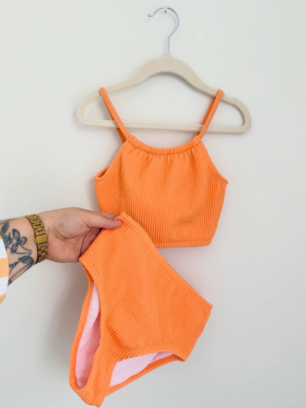 Joe Fresh Ribbed Orange Girls Two-Piece Swimsuit (Size 6)